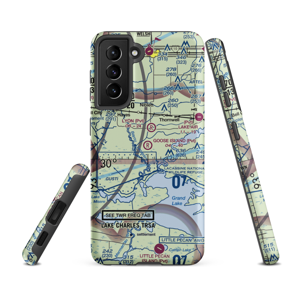 Goose Island Airport (1LA3) VFR Sectional Samsung Phone Case Samsung Galaxy S21 FE model shown