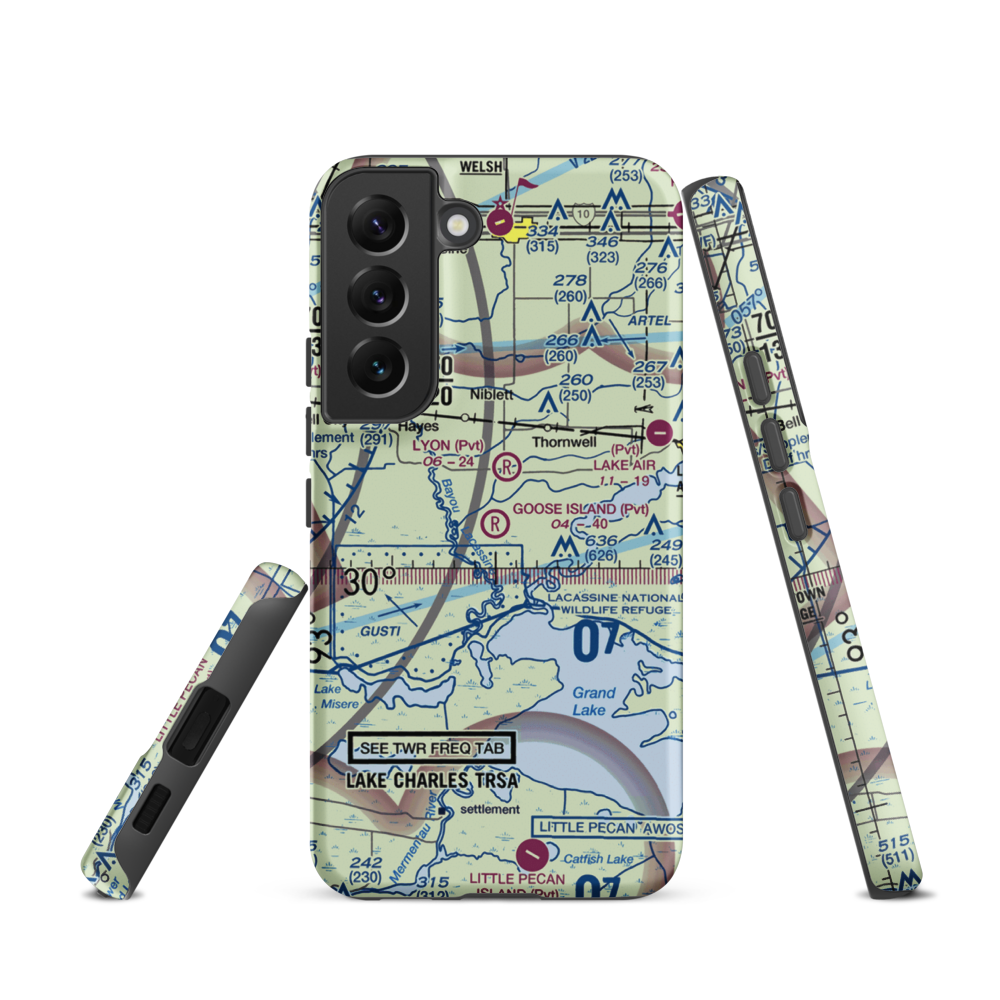 Goose Island Airport (1LA3) VFR Sectional Samsung Phone Case Samsung Galaxy S22 model shown