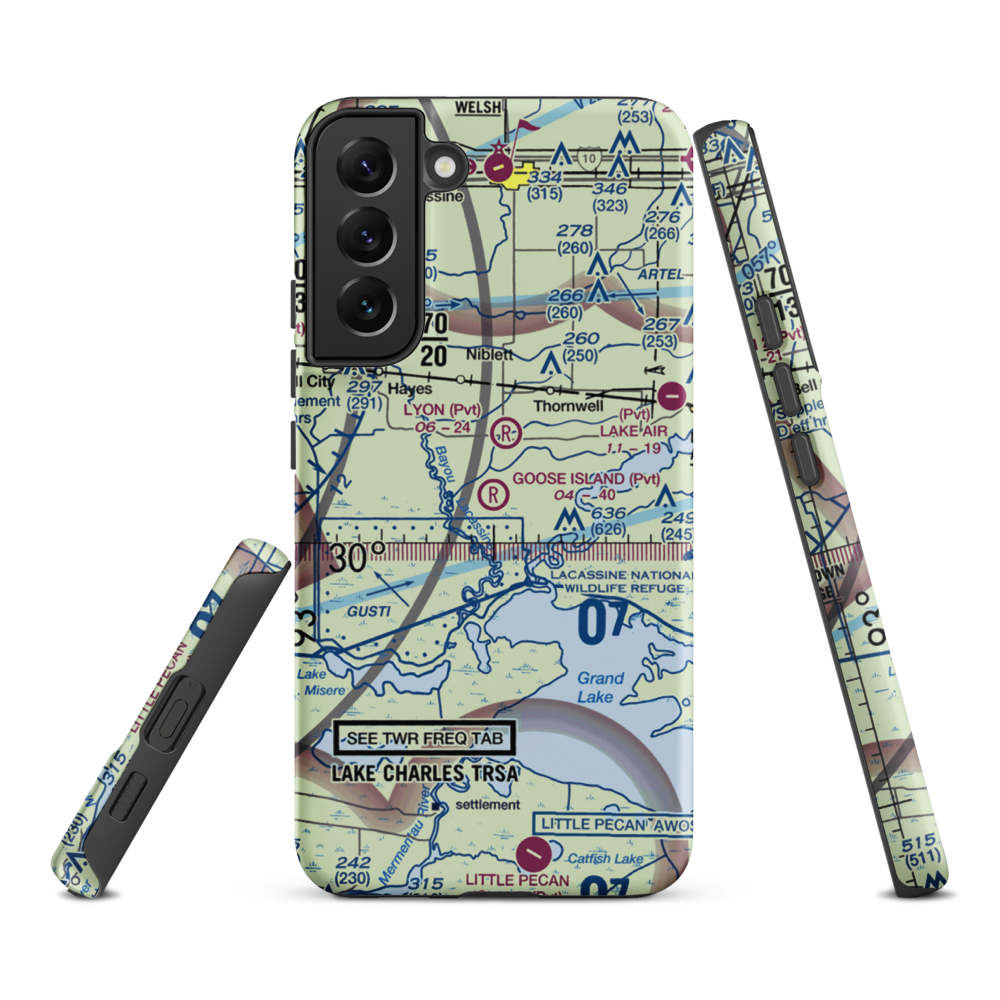 Goose Island Airport (1LA3) VFR Sectional Samsung Phone Case Samsung Galaxy S22 Plus model shown