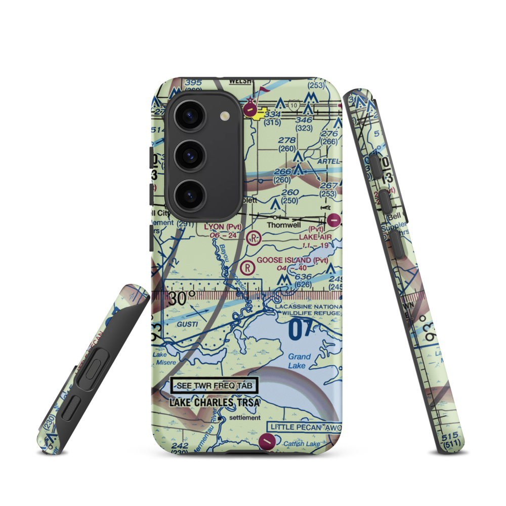 Goose Island Airport (1LA3) VFR Sectional Samsung Phone Case Samsung Galaxy S23 model shown