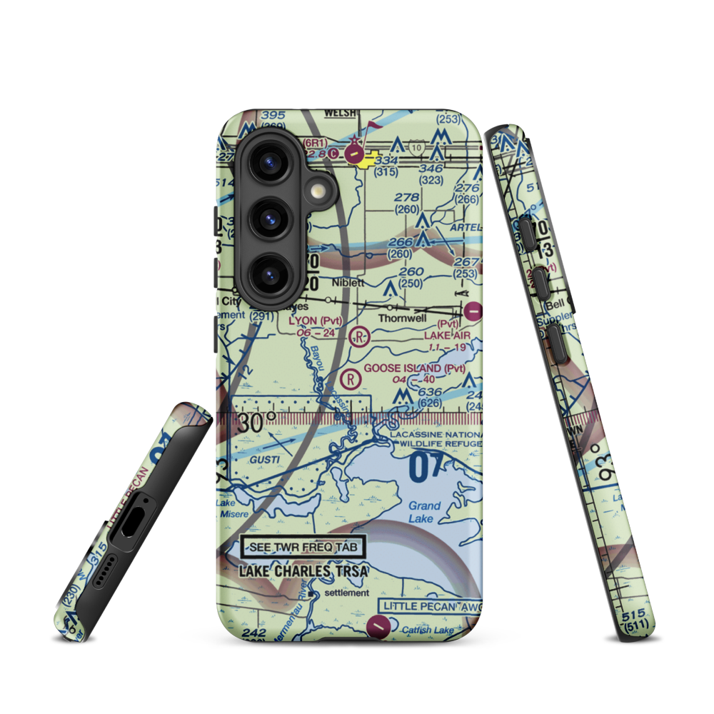 Goose Island Airport (1LA3) VFR Sectional Samsung Phone Case Samsung Galaxy S24 model shown