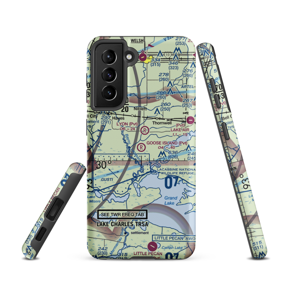 Goose Island Airport (1LA3) VFR Sectional Samsung Phone Case Samsung Galaxy S21 model shown