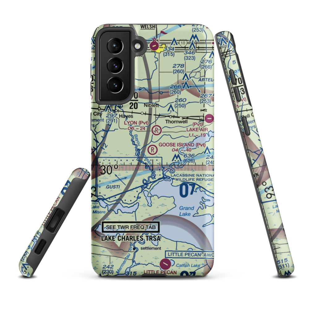 Goose Island Airport (1LA3) VFR Sectional Samsung Phone Case Samsung Galaxy S21 FE model shown