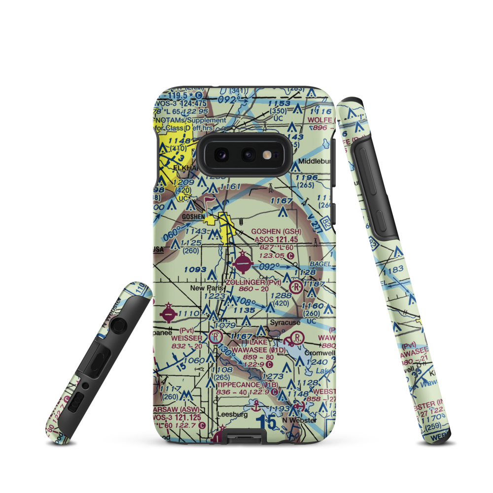 Goshen Municipal Airport (GSH) VFR Sectional Samsung Phone Case Samsung Galaxy S10e model shown