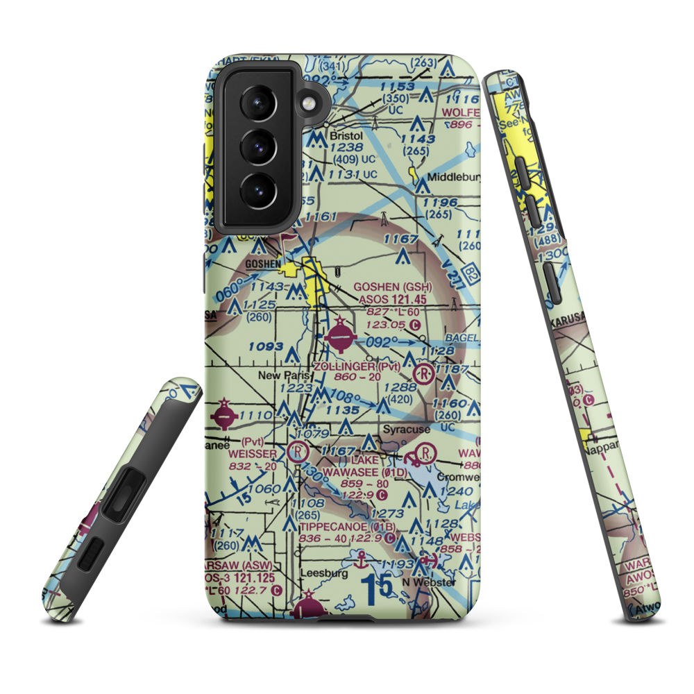Goshen Municipal Airport (GSH) VFR Sectional Samsung Phone Case Samsung Galaxy S21 FE model shown