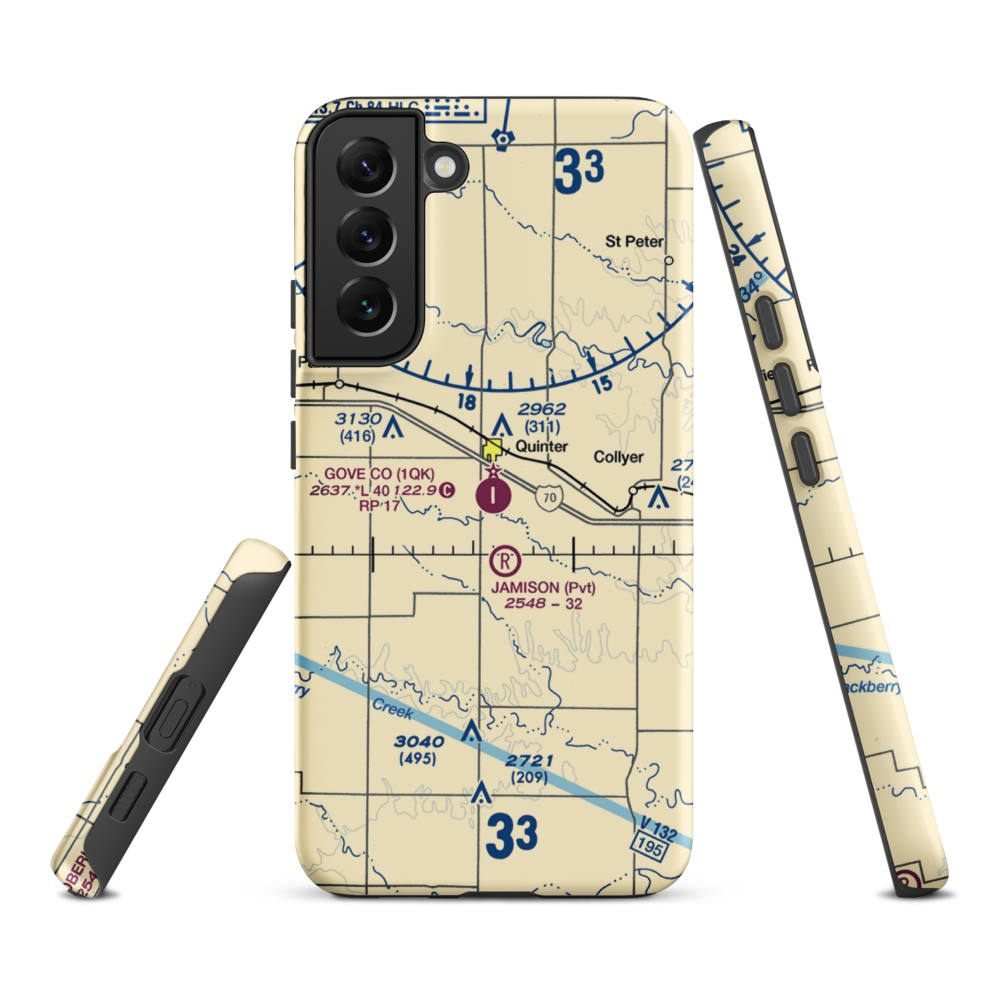 Gove County Airport (1QK) VFR Sectional Samsung Phone Case Samsung Galaxy S22 Plus model shown