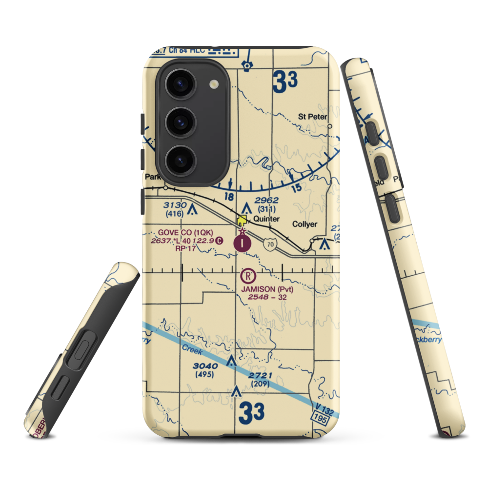 Gove County Airport (1QK) VFR Sectional Samsung Phone Case Samsung Galaxy S23 Plus model shown