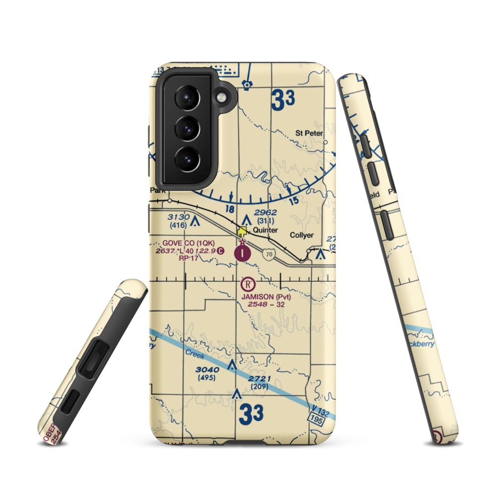 Gove County Airport (1QK) VFR Sectional Samsung Phone Case Samsung Galaxy S21 model shown