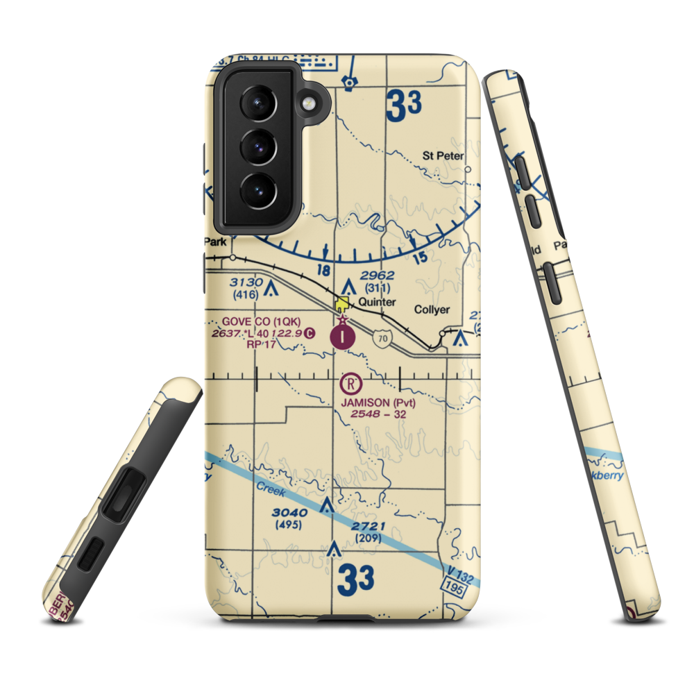 Gove County Airport (1QK) VFR Sectional Samsung Phone Case Samsung Galaxy S21 FE model shown
