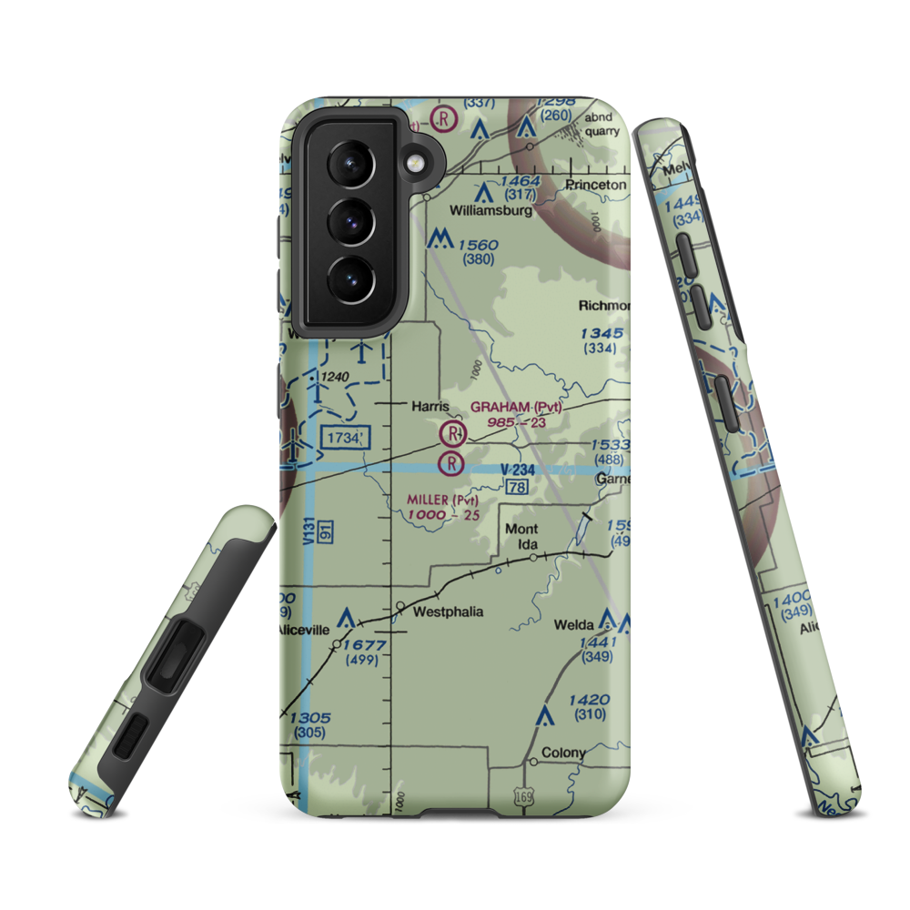 Graham Farms Airport (SN72) VFR Sectional Samsung Phone Case Samsung Galaxy S21 FE model shown