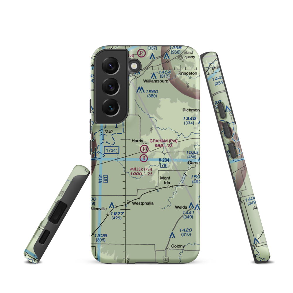 Graham Farms Airport (SN72) VFR Sectional Samsung Phone Case Samsung Galaxy S22 model shown