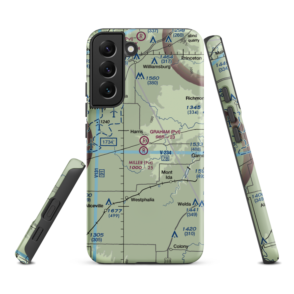 Graham Farms Airport (SN72) VFR Sectional Samsung Phone Case Samsung Galaxy S22 Plus model shown