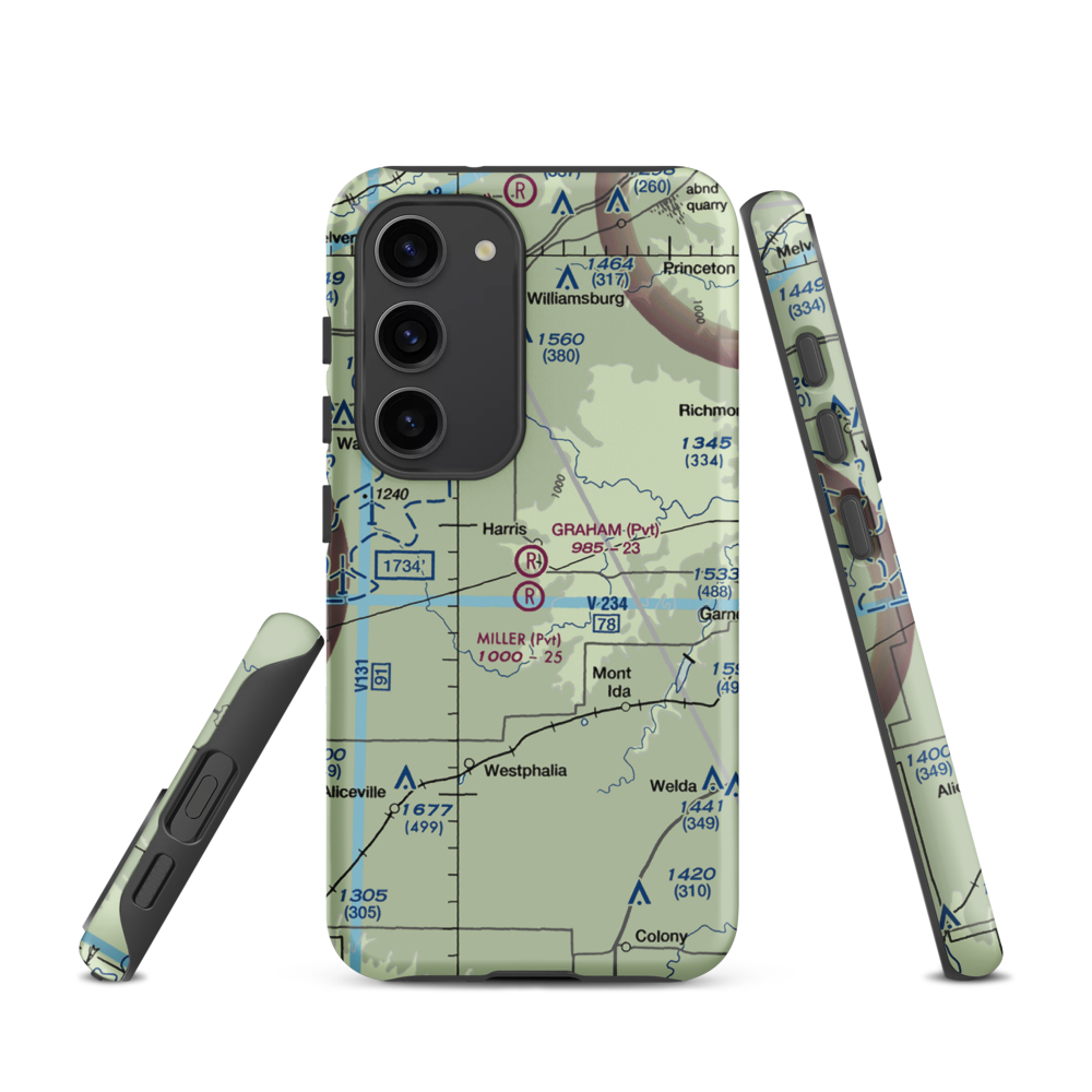 Graham Farms Airport (SN72) VFR Sectional Samsung Phone Case Samsung Galaxy S23 model shown