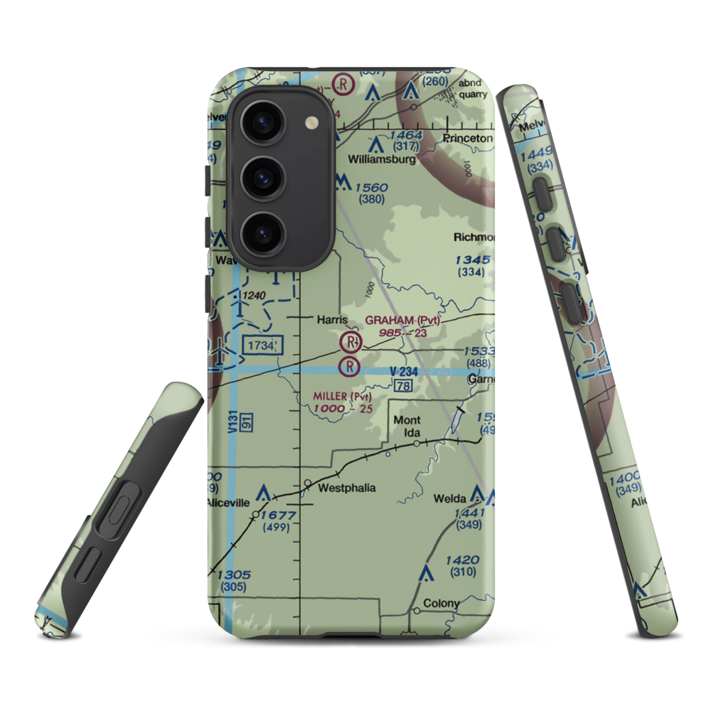 Graham Farms Airport (SN72) VFR Sectional Samsung Phone Case Samsung Galaxy S23 Plus model shown
