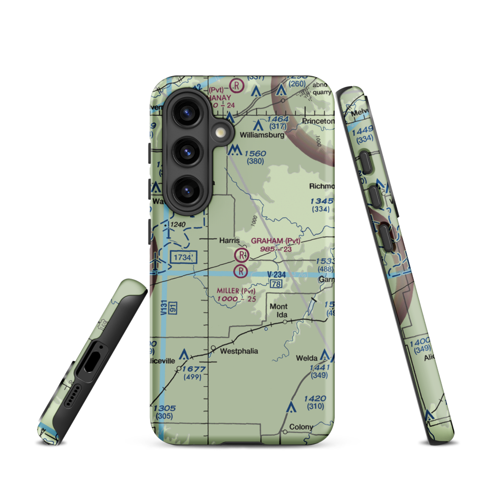 Graham Farms Airport (SN72) VFR Sectional Samsung Phone Case Samsung Galaxy S24 model shown