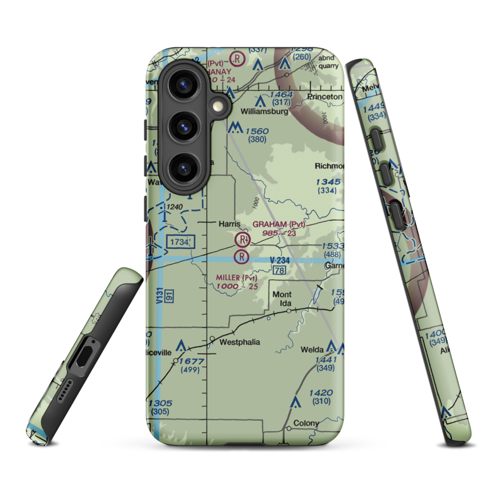 Graham Farms Airport (SN72) VFR Sectional Samsung Phone Case Samsung Galaxy S24 Plus model shown