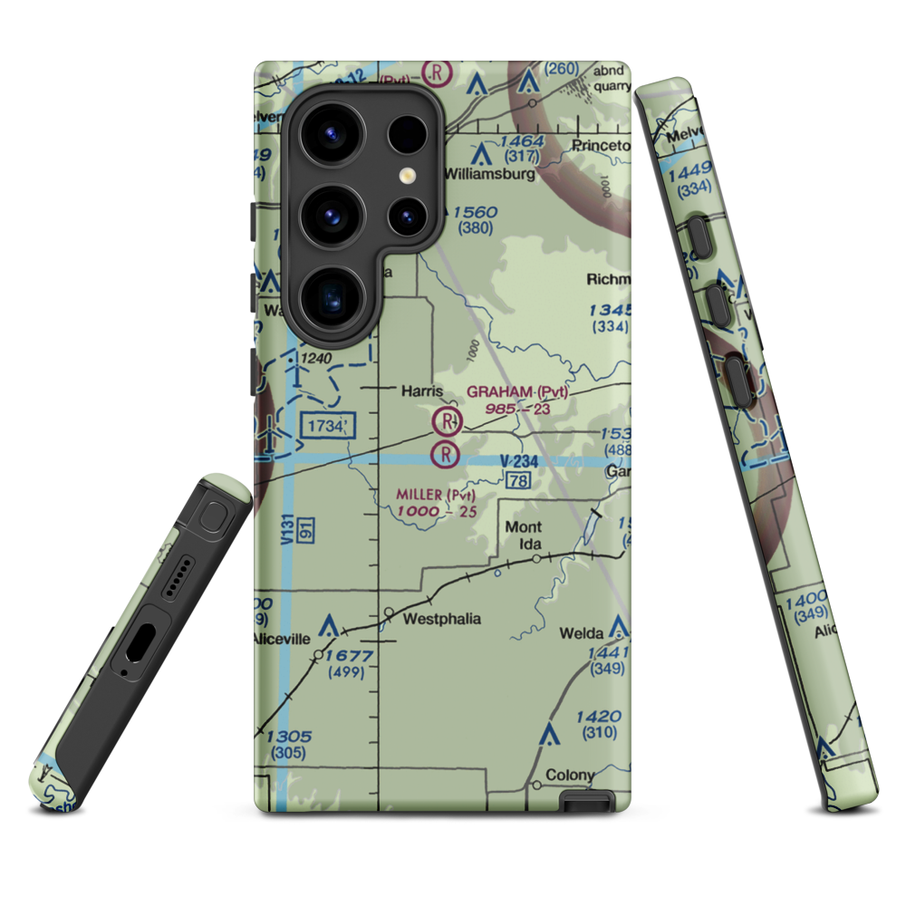 Graham Farms Airport (SN72) VFR Sectional Samsung Phone Case Samsung Galaxy S24 Ultra model shown