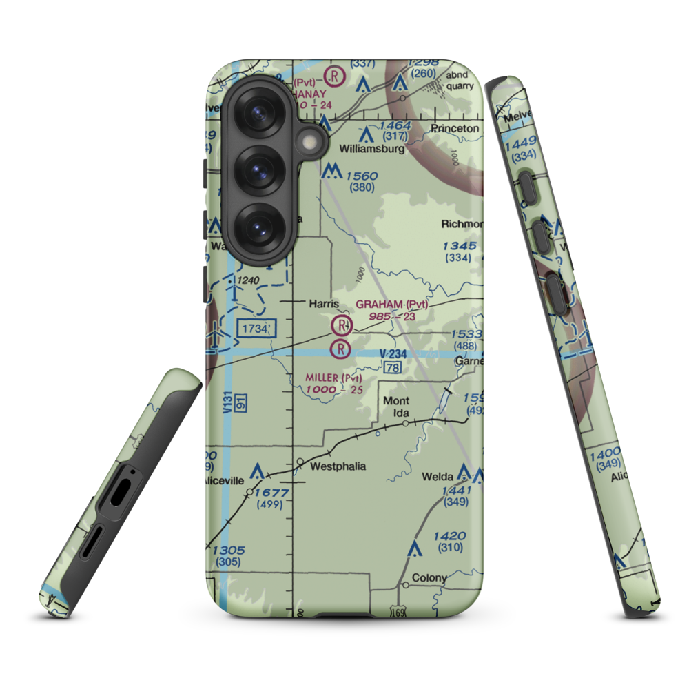 Graham Farms Airport (SN72) VFR Sectional Samsung Phone Case Samsung Galaxy S25 Plus model shown