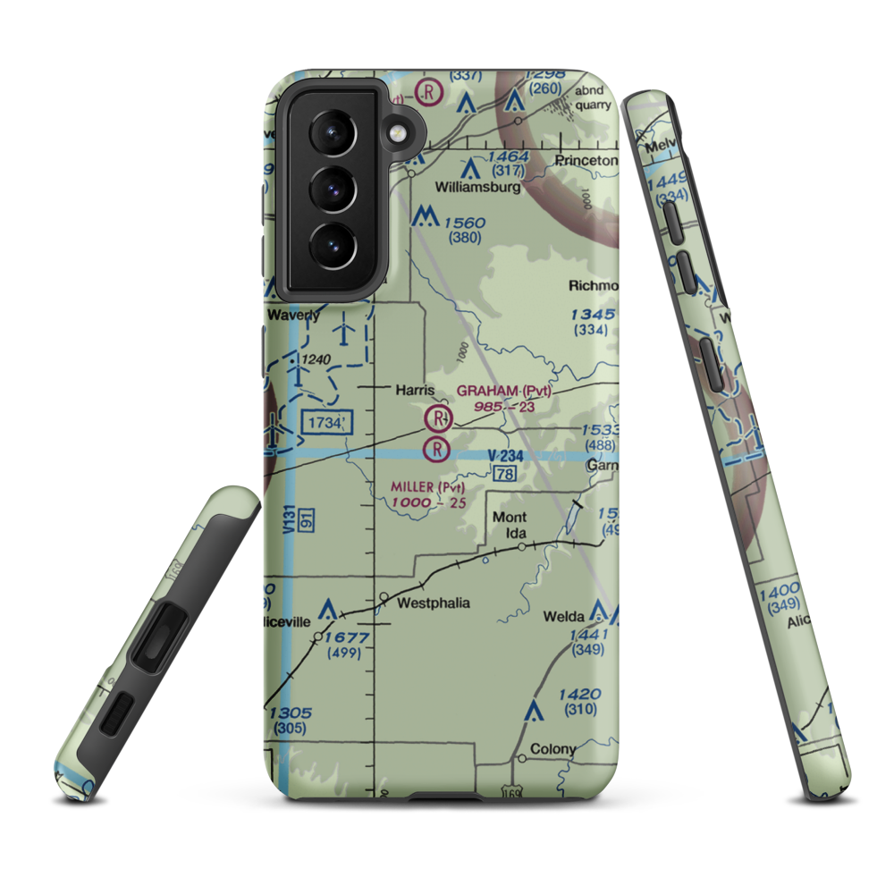 Graham Farms Airport (SN72) VFR Sectional Samsung Phone Case Samsung Galaxy S21 Plus model shown