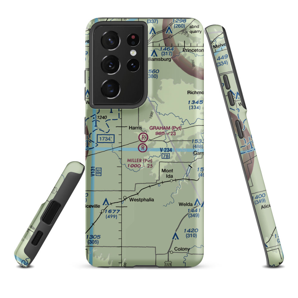 Graham Farms Airport (SN72) VFR Sectional Samsung Phone Case Samsung Galaxy S21 Plus model shown