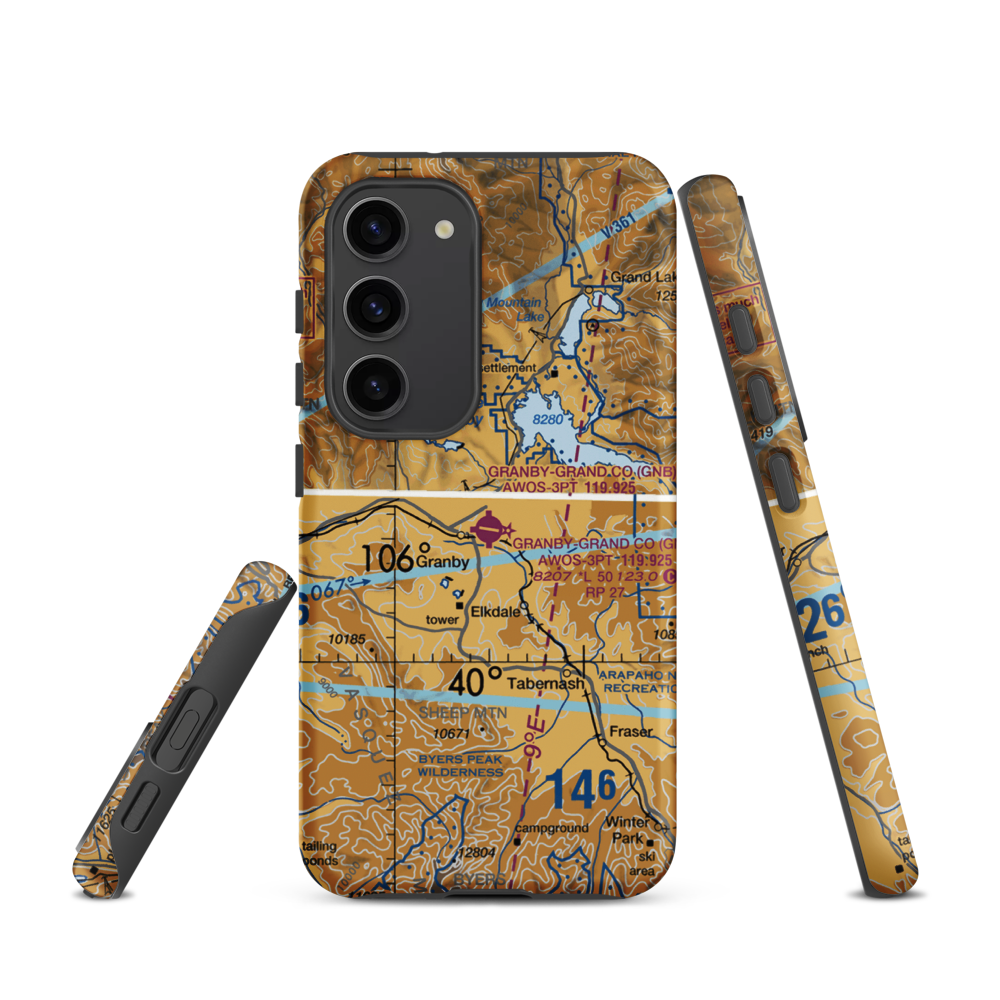 Granby Grand County Airport (GNB) VFR Sectional Samsung Phone Case Samsung Galaxy S23 model shown