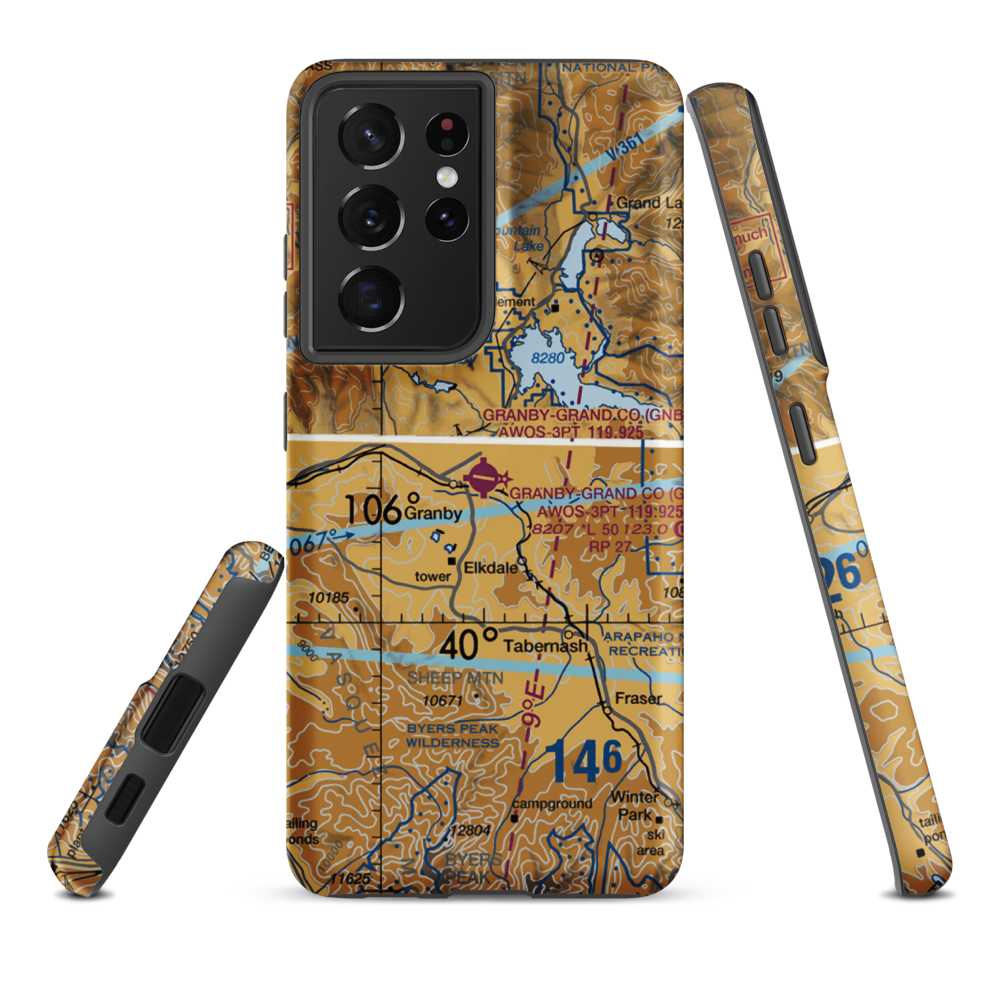 Granby Grand County Airport (GNB) VFR Sectional Samsung Phone Case Samsung Galaxy S21 Plus model shown