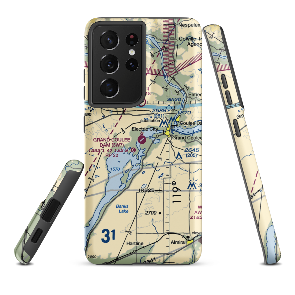 Grand Coulee Dam Airport (3W7) VFR Sectional Samsung Phone Case Samsung Galaxy S21 Ultra model shown