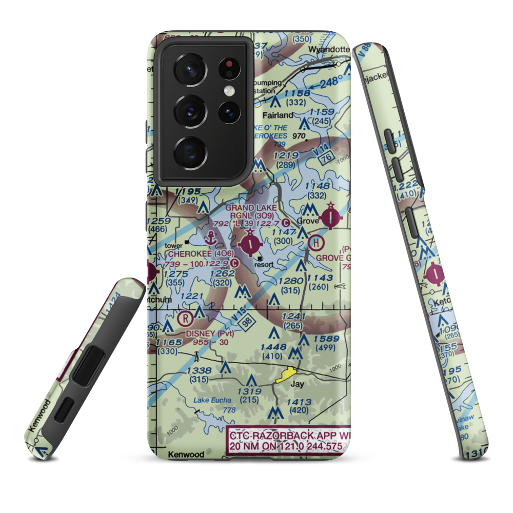 Grand Lake Regional Airport (3O9) VFR Sectional Samsung Phone Case Samsung Galaxy S21 Plus model shown