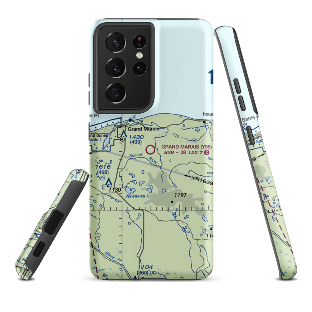 Grand Marais Airport (Y98) VFR Sectional Samsung Phone Case Samsung Galaxy S21 Plus model shown