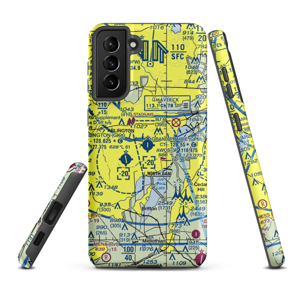 Grand Prairie Municipal Airport (GPM) VFR Sectional Samsung Phone Case Samsung Galaxy S21 FE model shown