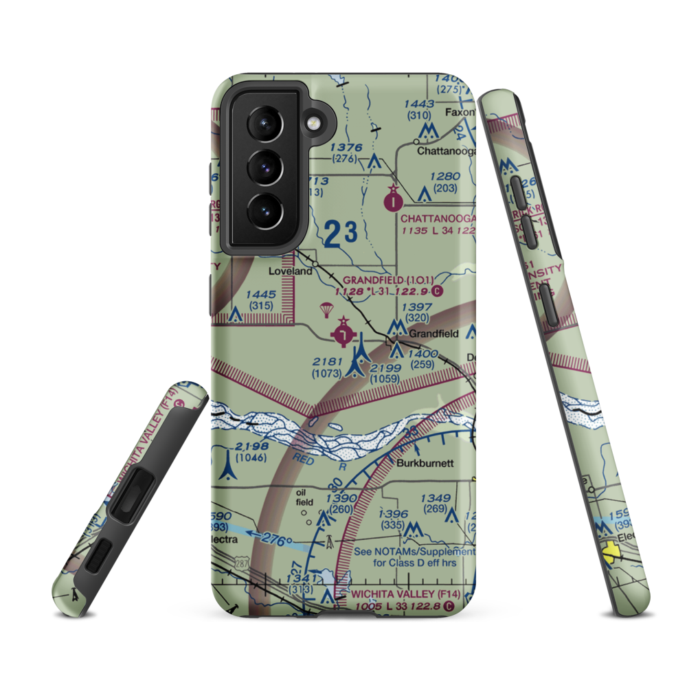 Grandfield Municipal Airport (1O1) VFR Sectional Samsung Phone Case Samsung Galaxy S21 FE model shown