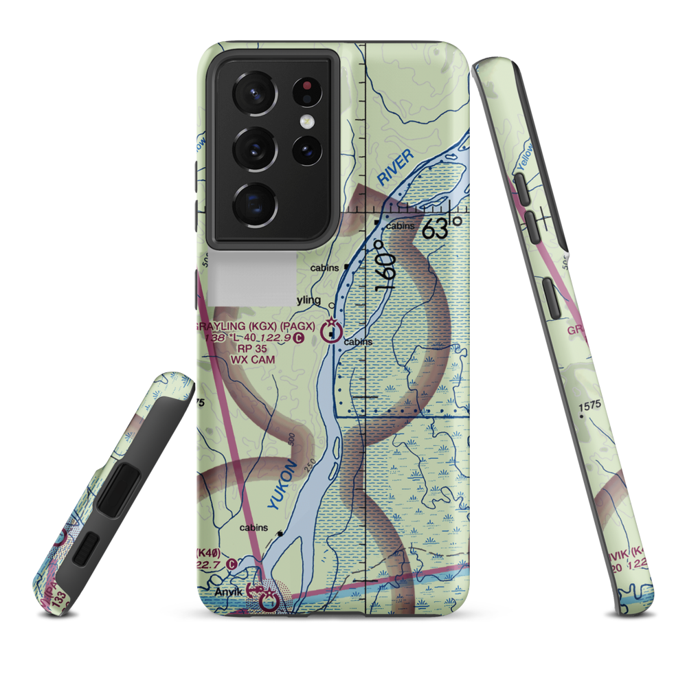Grayling Airport (KGX) VFR Sectional Samsung Phone Case Samsung Galaxy S21 Ultra model shown