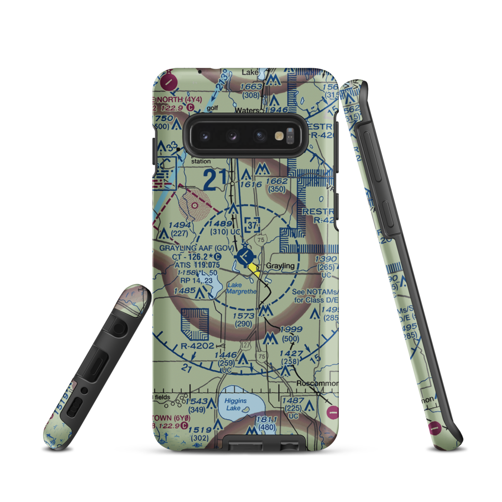Grayling Army Air Field (GOV) VFR Sectional Samsung Phone Case Samsung Galaxy S10 model shown