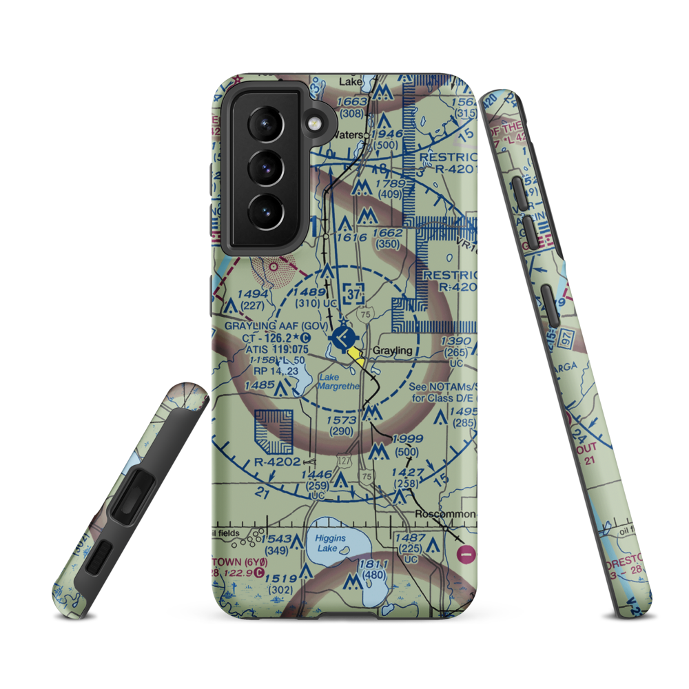 Grayling Army Air Field (GOV) VFR Sectional Samsung Phone Case Samsung Galaxy S21 Ultra model shown