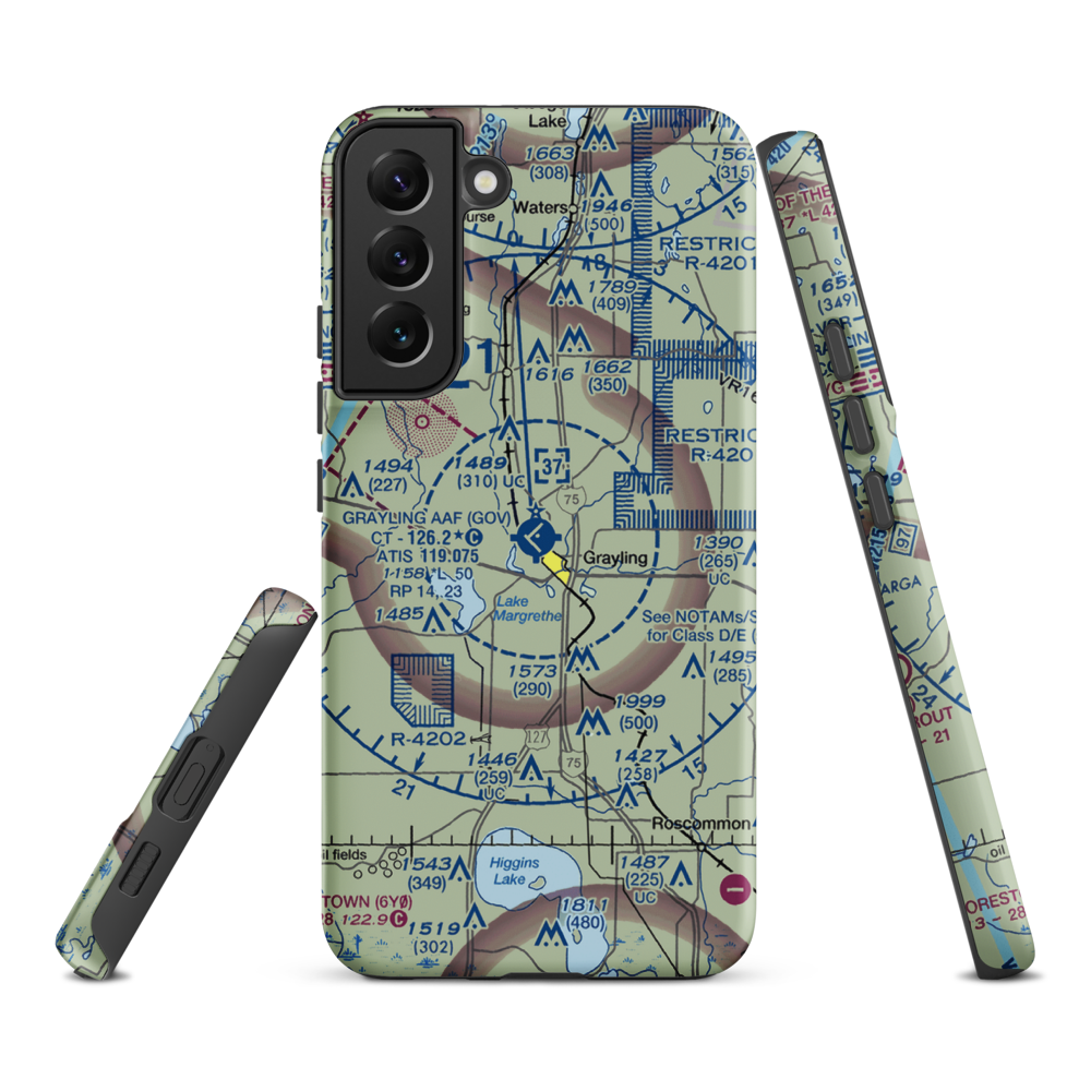 Grayling Army Air Field (GOV) VFR Sectional Samsung Phone Case Samsung Galaxy S22 Plus model shown