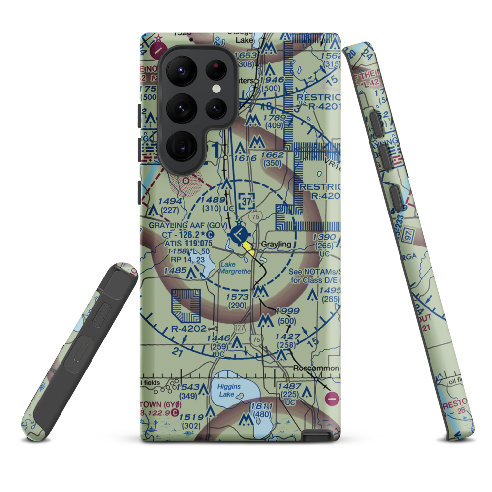 Grayling Army Air Field (GOV) VFR Sectional Samsung Phone Case Samsung Galaxy S22 Ultra model shown
