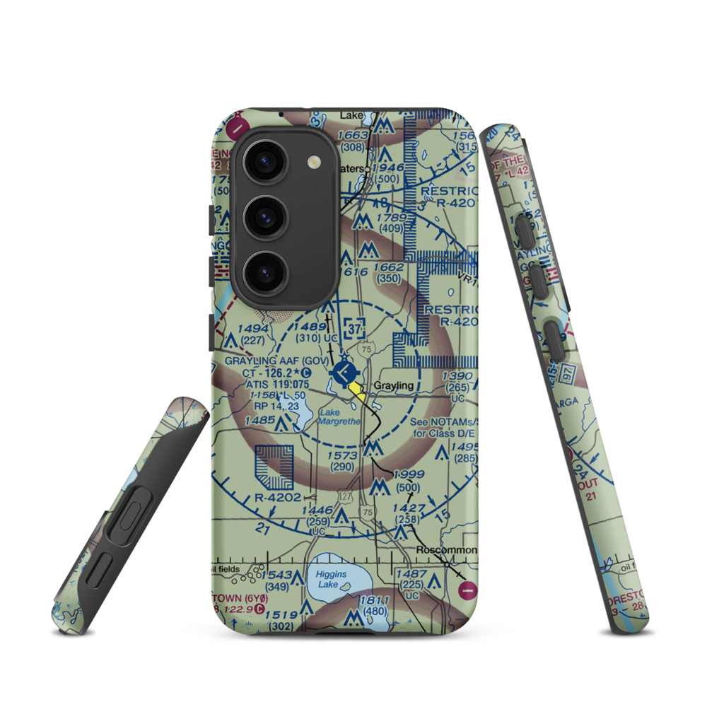 Grayling Army Air Field (GOV) VFR Sectional Samsung Phone Case Samsung Galaxy S23 model shown