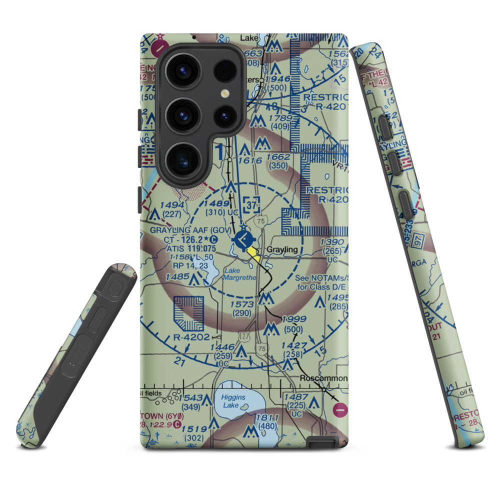 Grayling Army Air Field (GOV) VFR Sectional Samsung Phone Case Samsung Galaxy S23 Ultra model shown