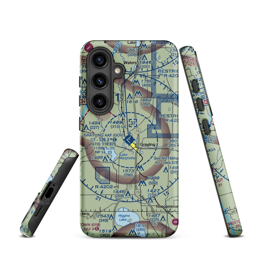 Grayling Army Air Field (GOV) VFR Sectional Samsung Phone Case Samsung Galaxy S24 model shown