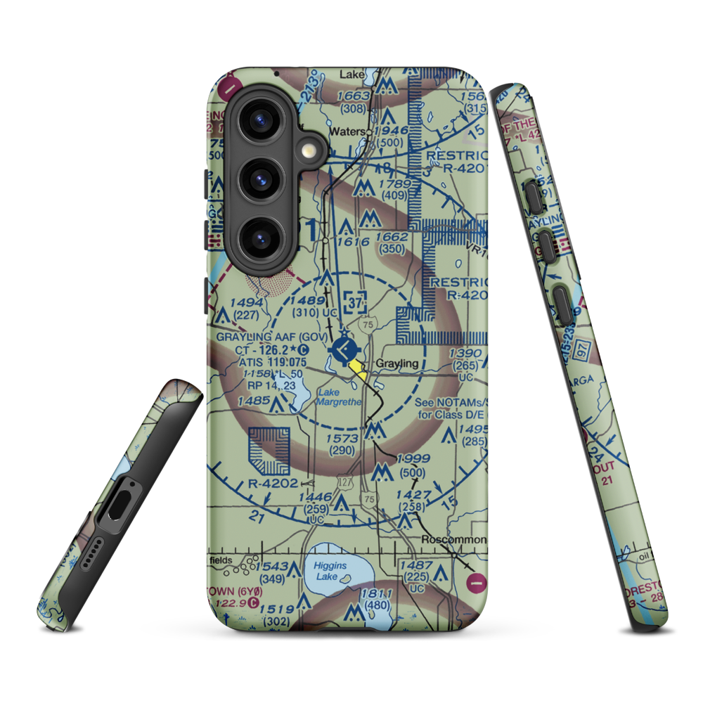 Grayling Army Air Field (GOV) VFR Sectional Samsung Phone Case Samsung Galaxy S24 Plus model shown