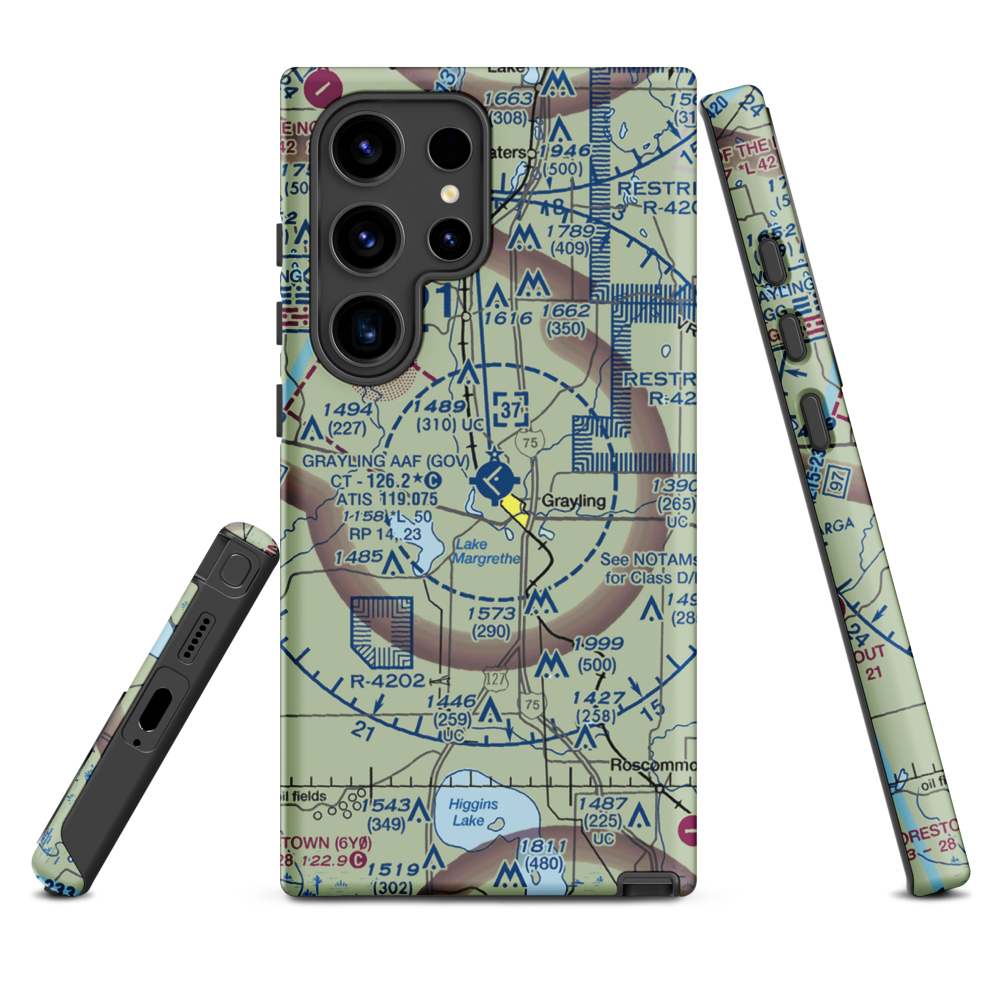 Grayling Army Air Field (GOV) VFR Sectional Samsung Phone Case Samsung Galaxy S24 Ultra model shown