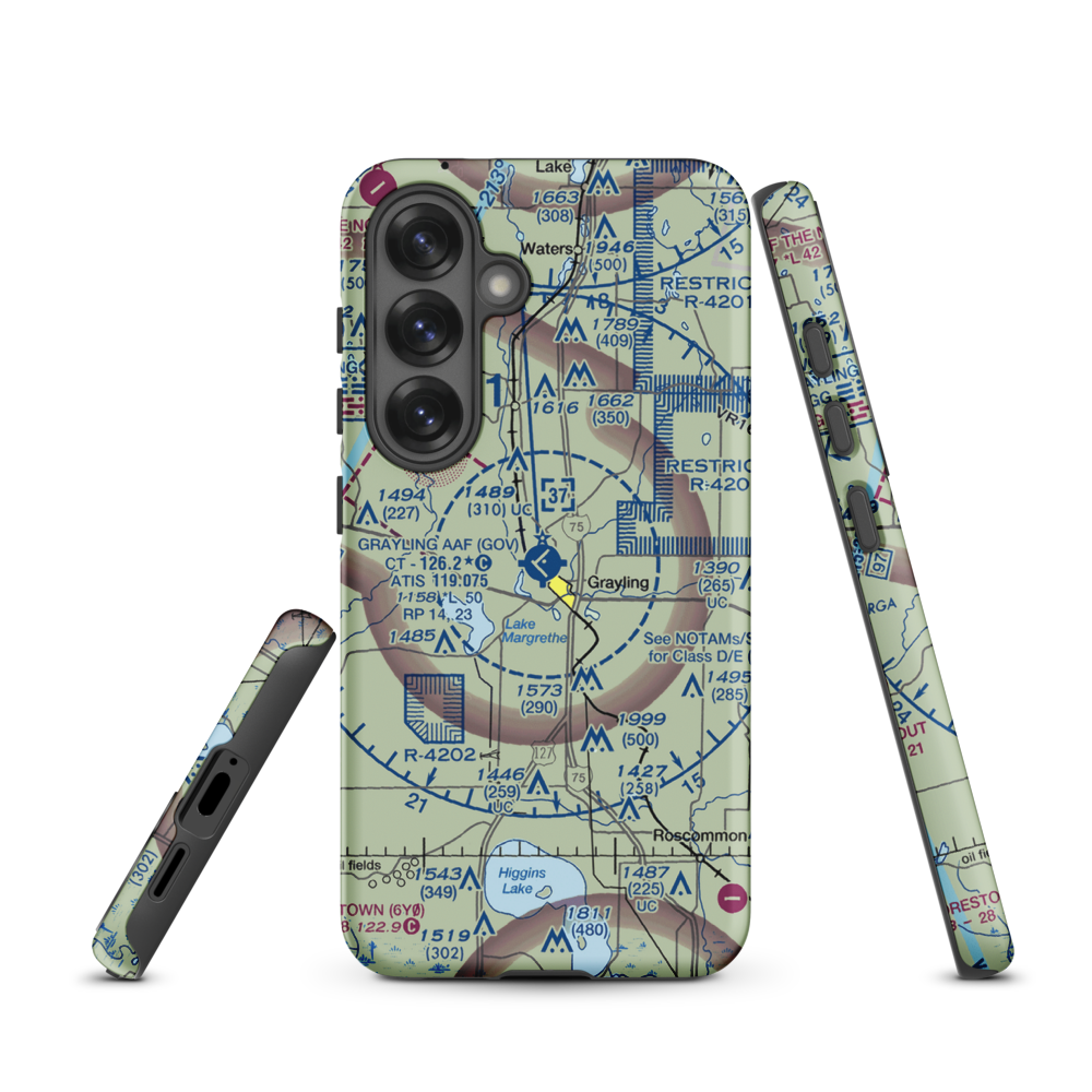 Grayling Army Air Field (GOV) VFR Sectional Samsung Phone Case Samsung Galaxy S25 model shown