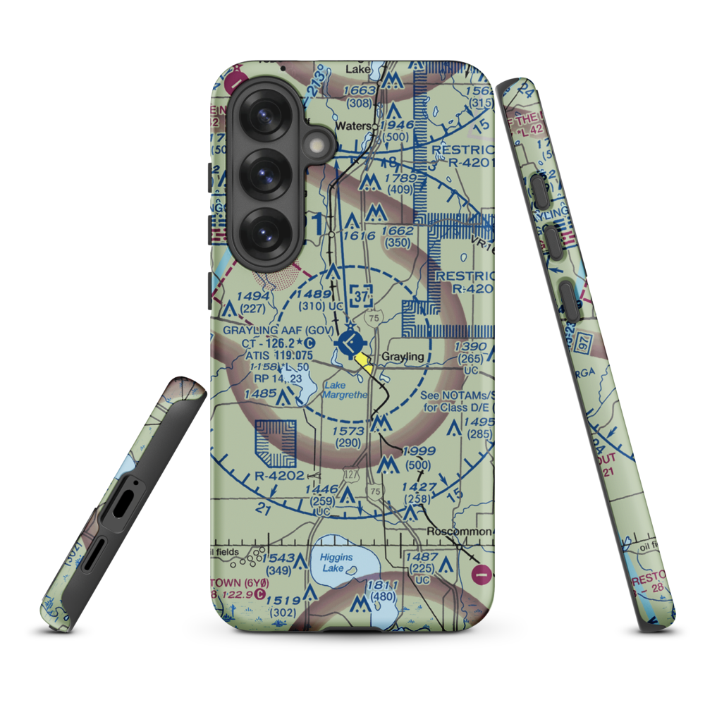 Grayling Army Air Field (GOV) VFR Sectional Samsung Phone Case Samsung Galaxy S25 Plus model shown
