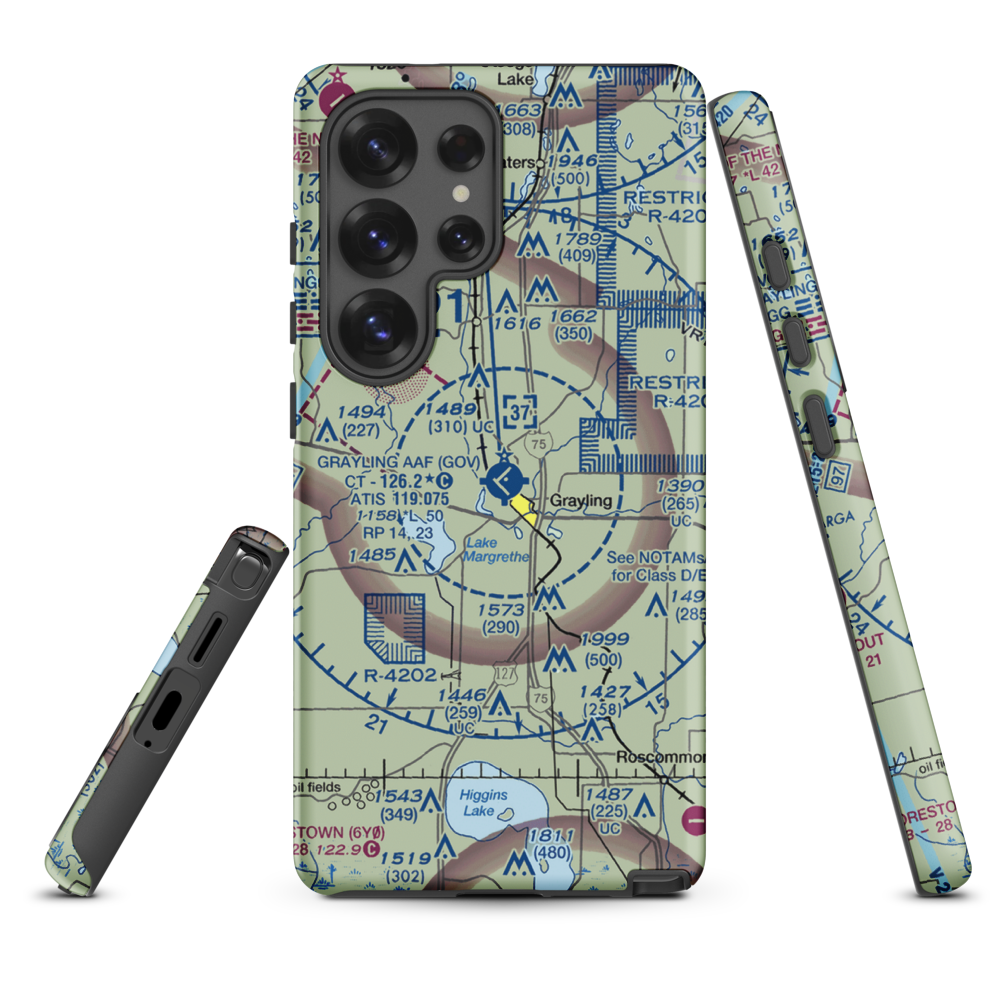 Grayling Army Air Field (GOV) VFR Sectional Samsung Phone Case Samsung Galaxy S25 Ultra model shown