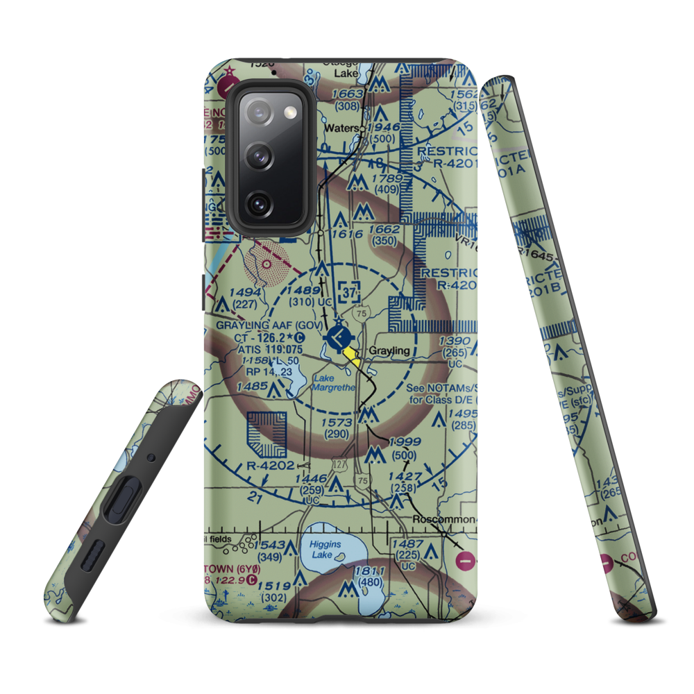 Grayling Army Air Field (GOV) VFR Sectional Samsung Phone Case Samsung Galaxy S20 FE model shown