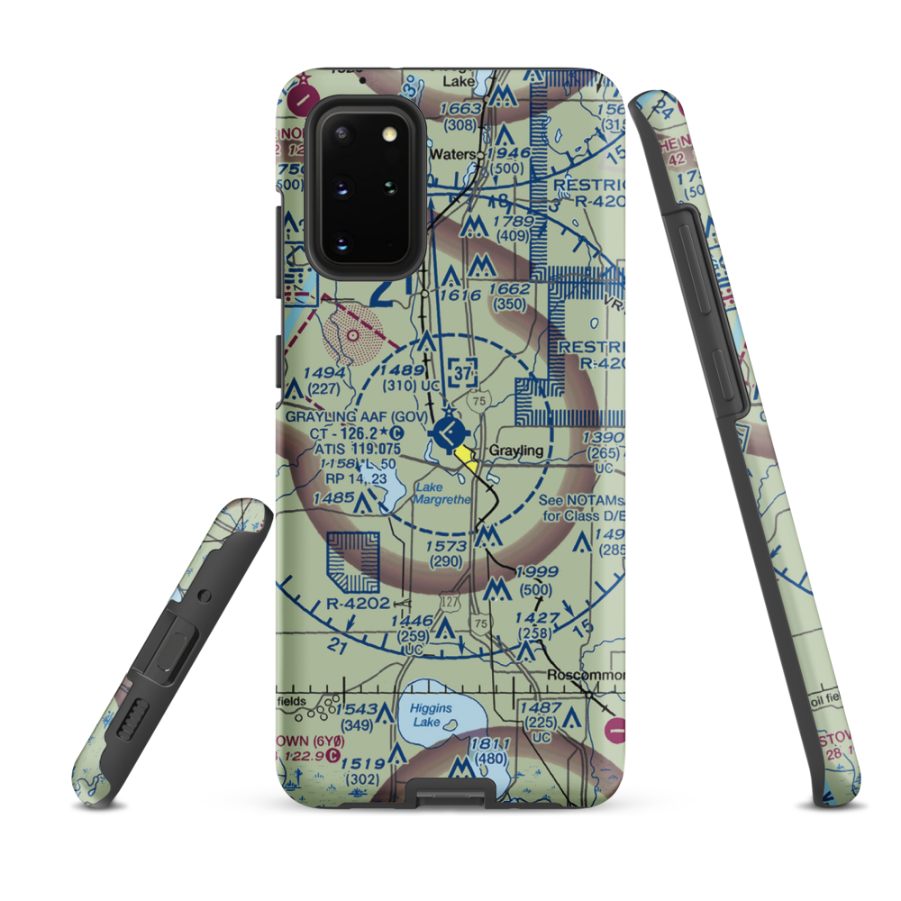 Grayling Army Air Field (GOV) VFR Sectional Samsung Phone Case Samsung Galaxy S20 Plus model shown
