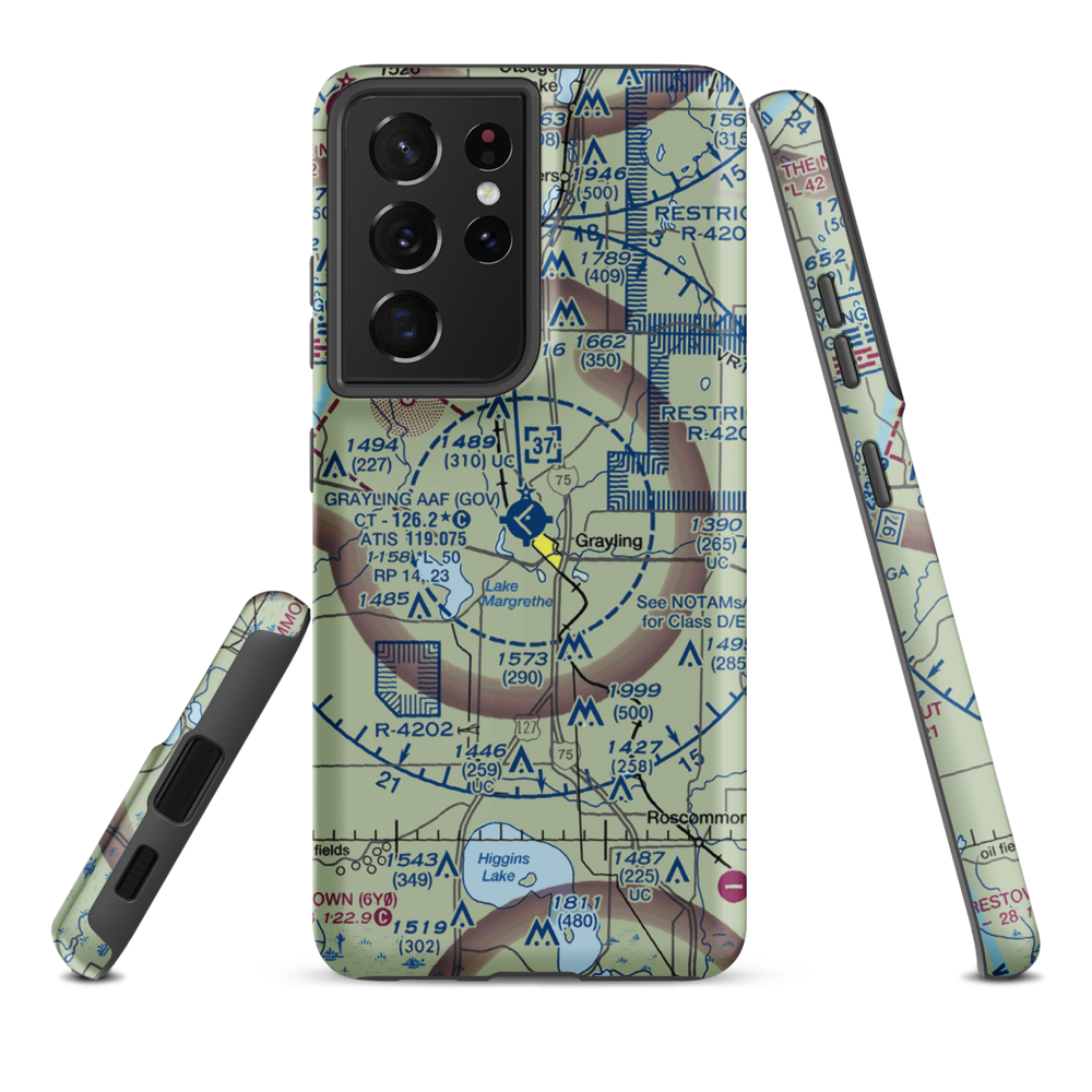 Grayling Army Air Field (GOV) VFR Sectional Samsung Phone Case Samsung Galaxy S21 Ultra model shown