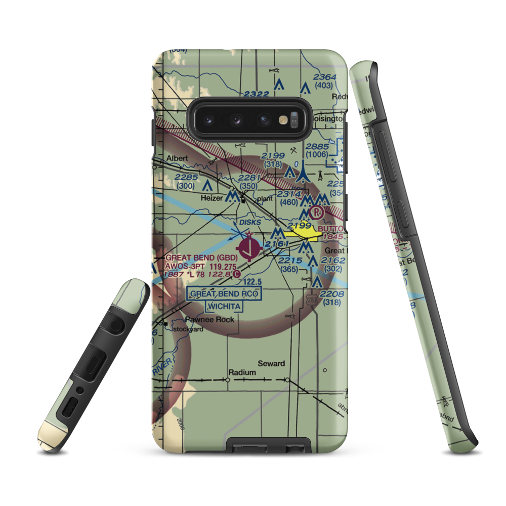 Great Bend Municipal Airport (GBD) VFR Sectional Samsung Phone Case Samsung Galaxy S10 Plus model shown