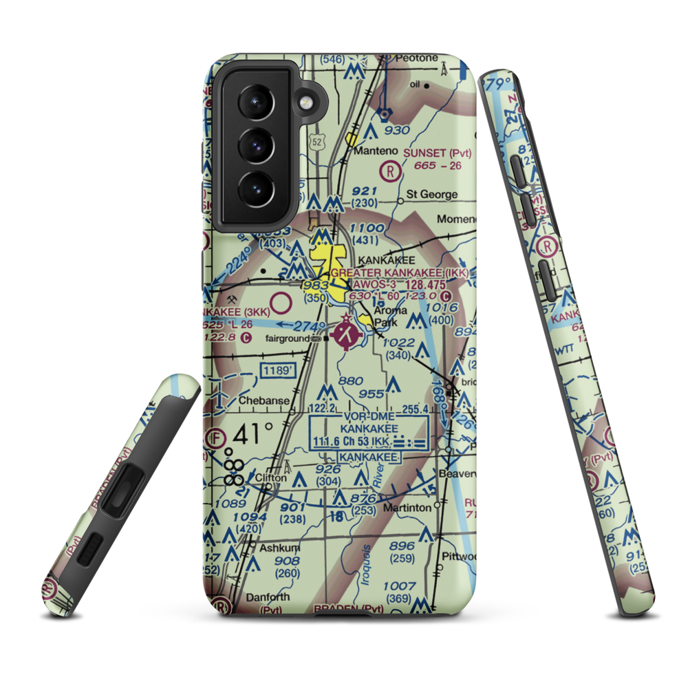Greater Kankakee Airport (IKK) VFR Sectional Samsung Phone Case Samsung Galaxy S21 FE model shown