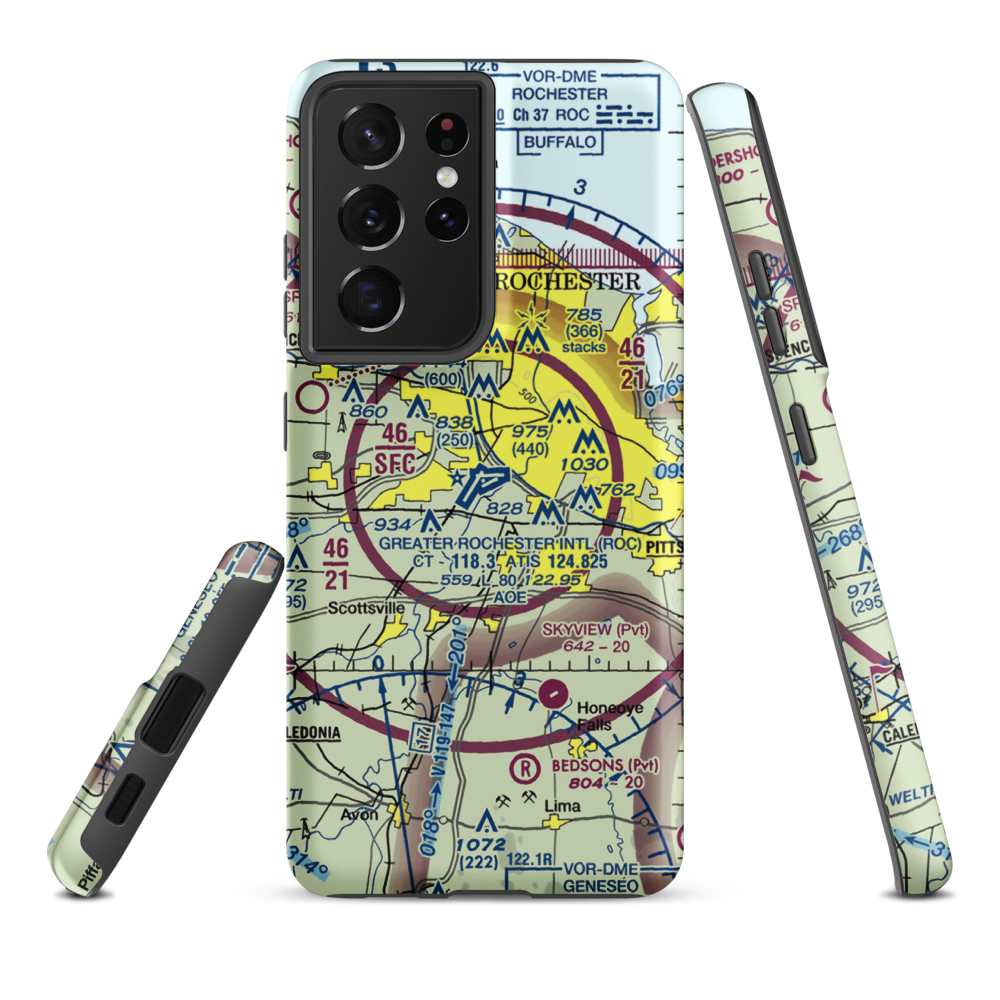 Greater Rochester International Airport (ROC) VFR Sectional Samsung Phone Case Samsung Galaxy S21 Plus model shown